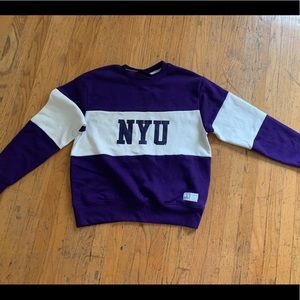 purple and white nyu crew neck